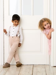 JoJo Maman Bébé Stone 4-Piece Shirt & Trouser Set With Bow Tie & Braces - Image 7 of 8