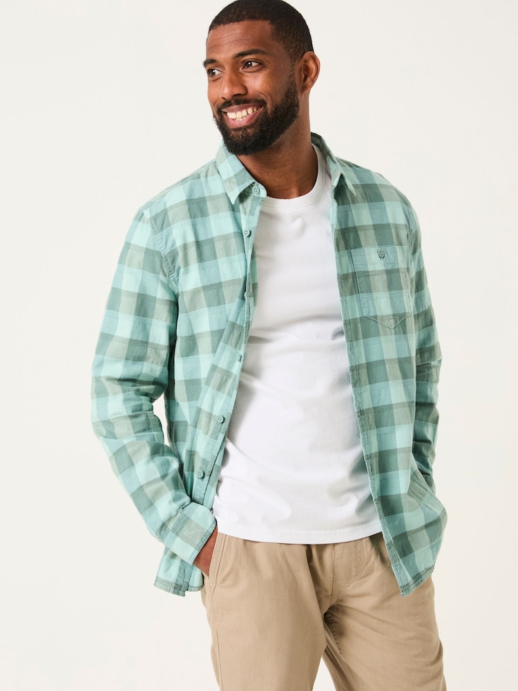 FatFace Brent Aqua Blue Long Sleeve Buffallo Overdye Check Shirt - Image 1 of 5
