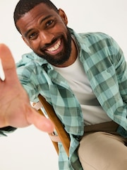 FatFace Brent Aqua Blue Long Sleeve Buffallo Overdye Check Shirt - Image 4 of 5