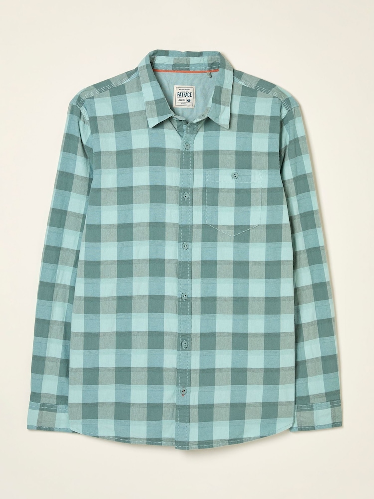 FatFace Brent Aqua Blue Long Sleeve Buffallo Overdye Check Shirt - Image 5 of 5