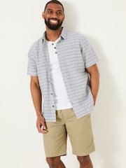 FatFace Blue Short Sleeve Semi Plain Textured Shirt - Image 1 of 5