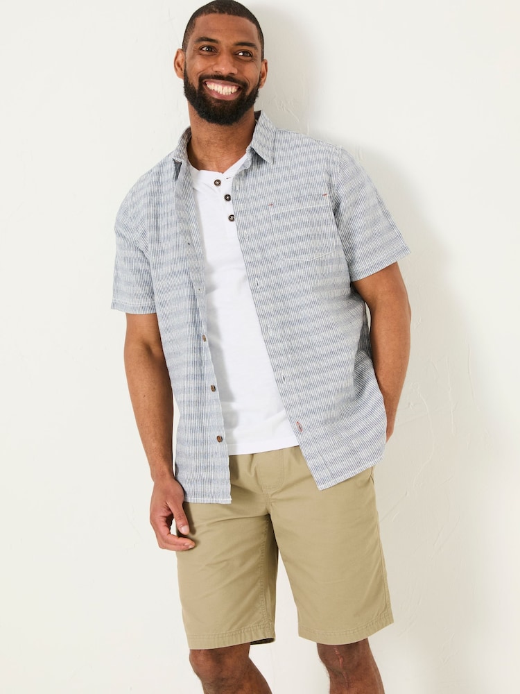 FatFace Blue Short Sleeve Semi Plain Textured Shirt - Image 1 of 5