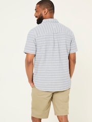 FatFace Blue Short Sleeve Semi Plain Textured Shirt - Image 2 of 5