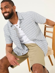 FatFace Blue Short Sleeve Semi Plain Textured Shirt - Image 3 of 5