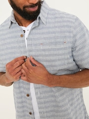 FatFace Blue Short Sleeve Semi Plain Textured Shirt - Image 4 of 5