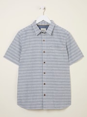 FatFace Blue Short Sleeve Semi Plain Textured Shirt - Image 5 of 5