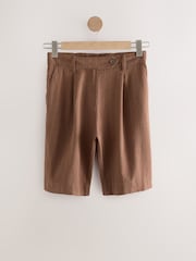 Brown/Orange Stripe Linen Rich City Knee Shorts - Image 1 of 3