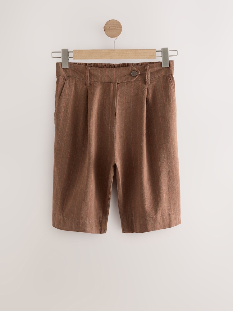 Brown/Orange Stripe Linen Rich City Knee Shorts - Image 1 of 3