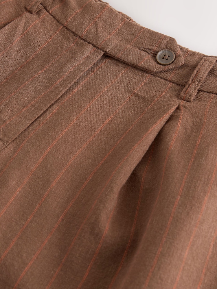 Brown/Orange Stripe Linen Rich City Knee Shorts - Image 3 of 3