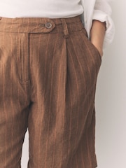 Brown/Orange Stripe Linen Rich City Knee Shorts - Image 4 of 7