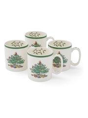 Spode Set of 4 Green Christmas Tree Mugs - Image 2 of 5