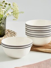 Portmeirion Set of 4 Grey Potter's Stripe 5 Inch Stacking Bowls - Image 1 of 9