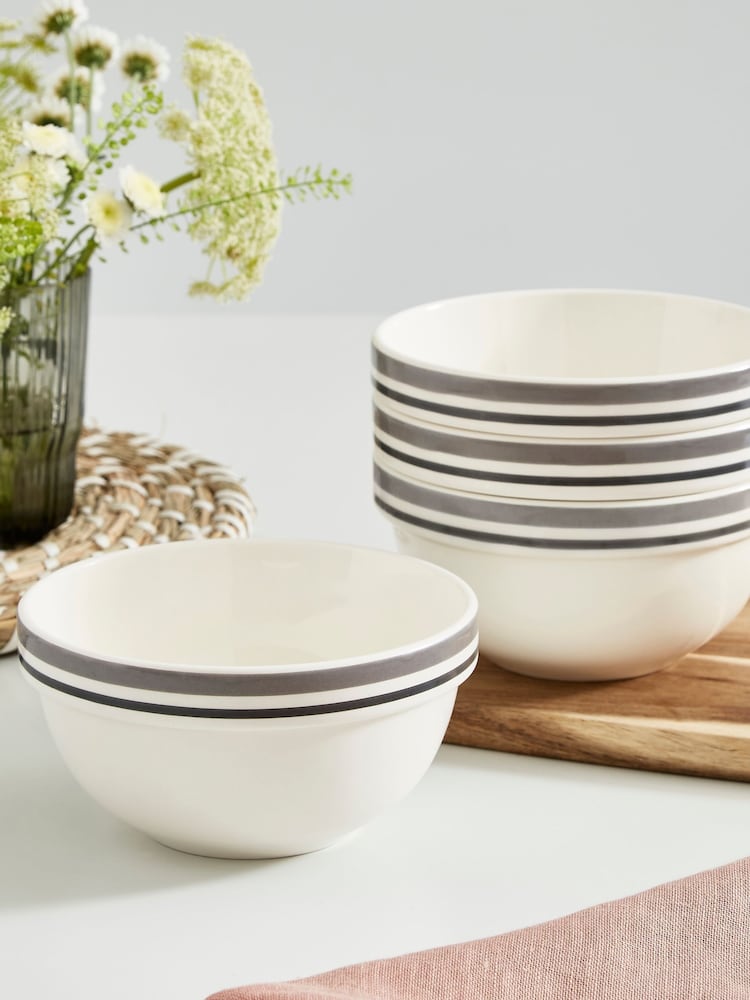 Portmeirion Set of 4 Grey Potter's Stripe 5 Inch Stacking Bowls - Image 1 of 9 Portmeirion Set of 4 Grey Potter's Stripe 5 Inch Stacking Bowls - Image 1 of 9