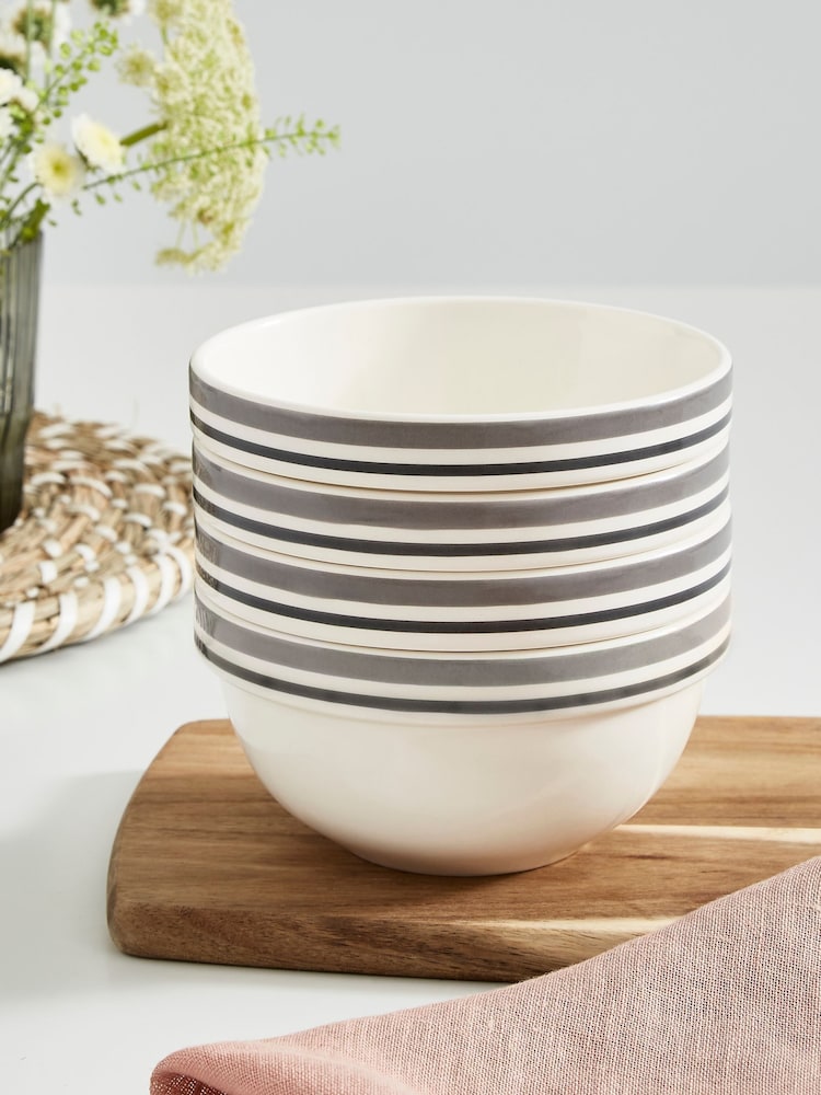 Portmeirion Set of 4 Grey Potter's Stripe 5 Inch Stacking Bowls - Image 2 of 9