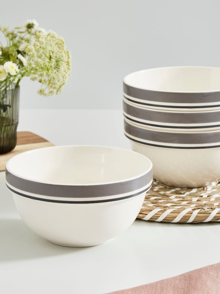 Portmeirion Set of 4 Grey Potter's Stripe 7 Inch Stacking Bowls - Image 1 of 9