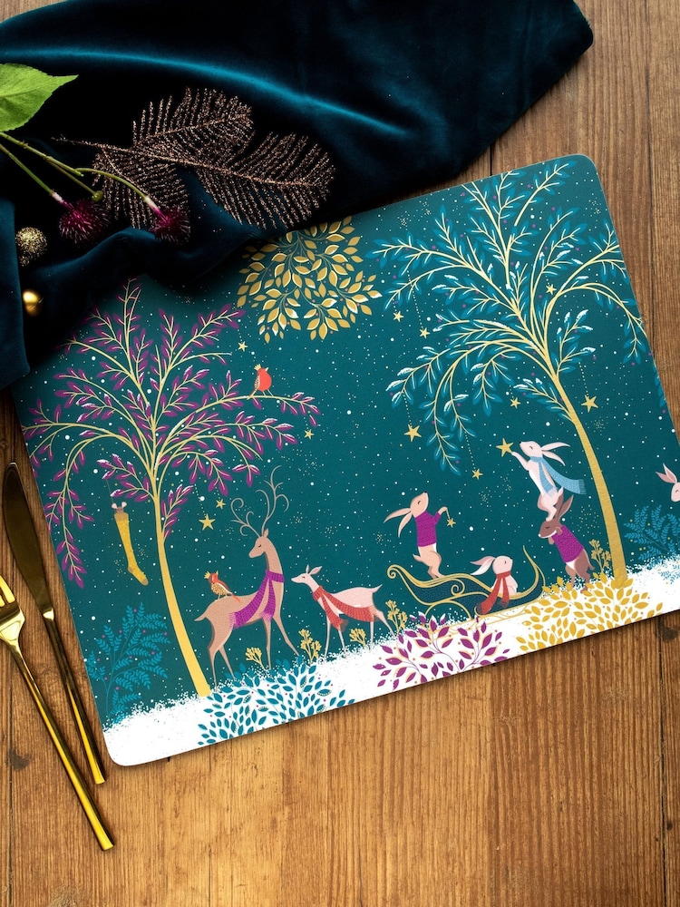 Sara Miller Green Woodland Tales Set of 4 Large Placemats - Image 2 of 8
