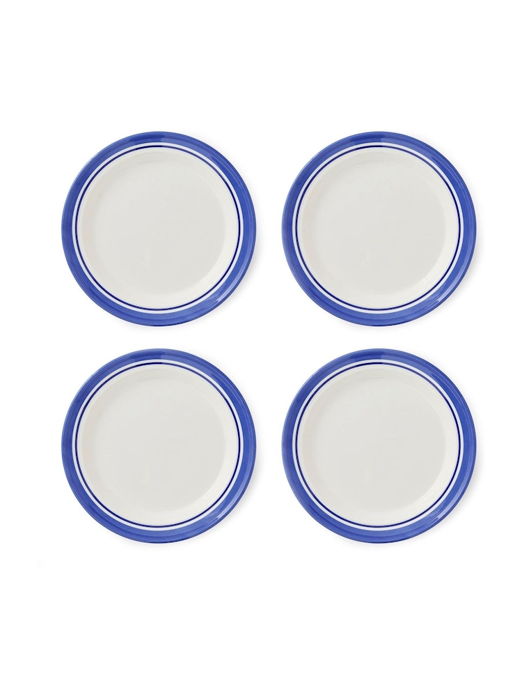 Portmeirion Blue White Potter's Stripe Set of 4 Dinner Plates - Image 2 of 10