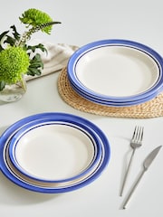 Portmeirion Blue White Potter's Stripe Set of 4 Dinner Plates - Image 7 of 10