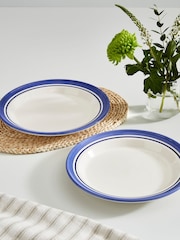 Portmeirion Blue White Potter's Stripe Set of 4 Dinner Plates - Image 9 of 10