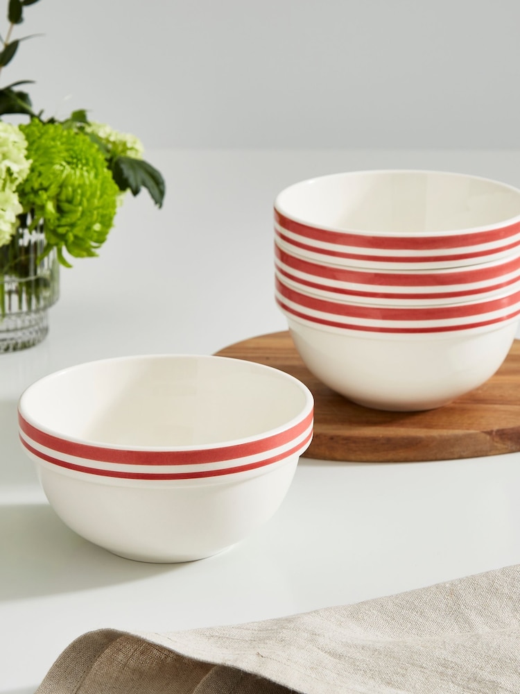 Portmeirion Red Potter's Stripe 5 Inch Stacking Bowls Set of 4 - Image 1 of 9