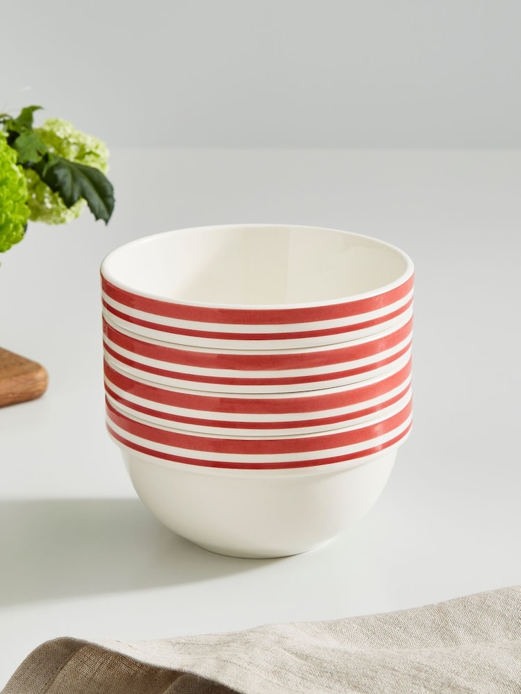 Portmeirion Red Potter's Stripe 5 Inch Stacking Bowls Set of 4 - Image 2 of 9