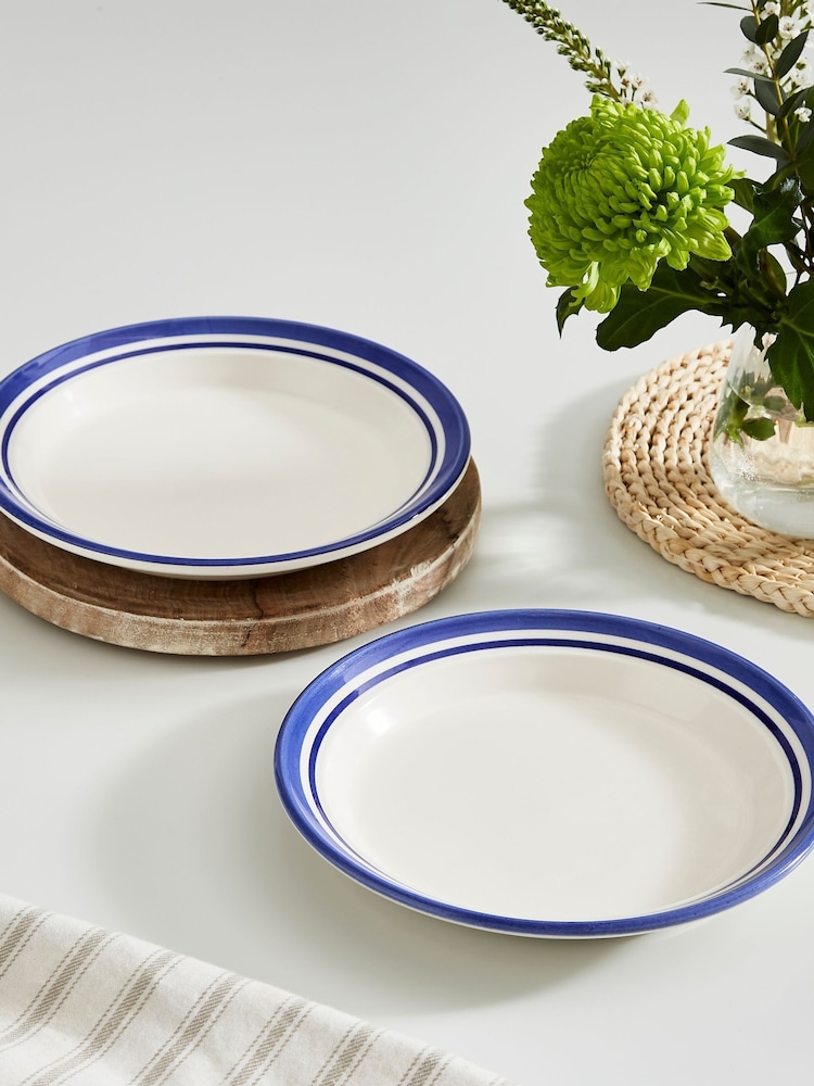 Portmeirion Blue White Potter's Stripe Set of 4 Side Plates - Image 2 of 5