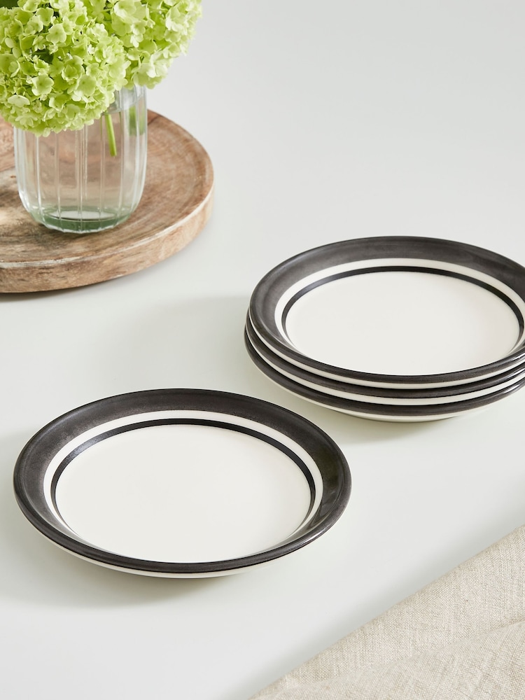 Portmeirion Black Potter's Stripe Set of 4 Bread Plates - Image 1 of 7