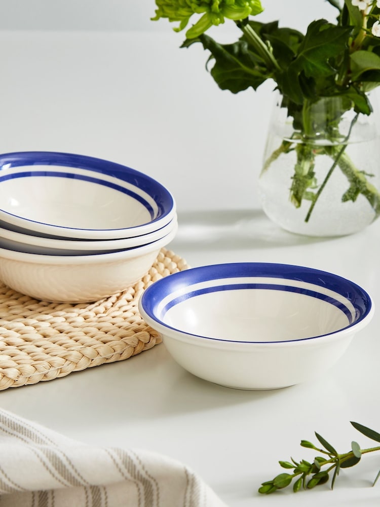 Portmeirion Blue White Potter's Stripe Set of 4 13cm Bowls - Image 1 of 9