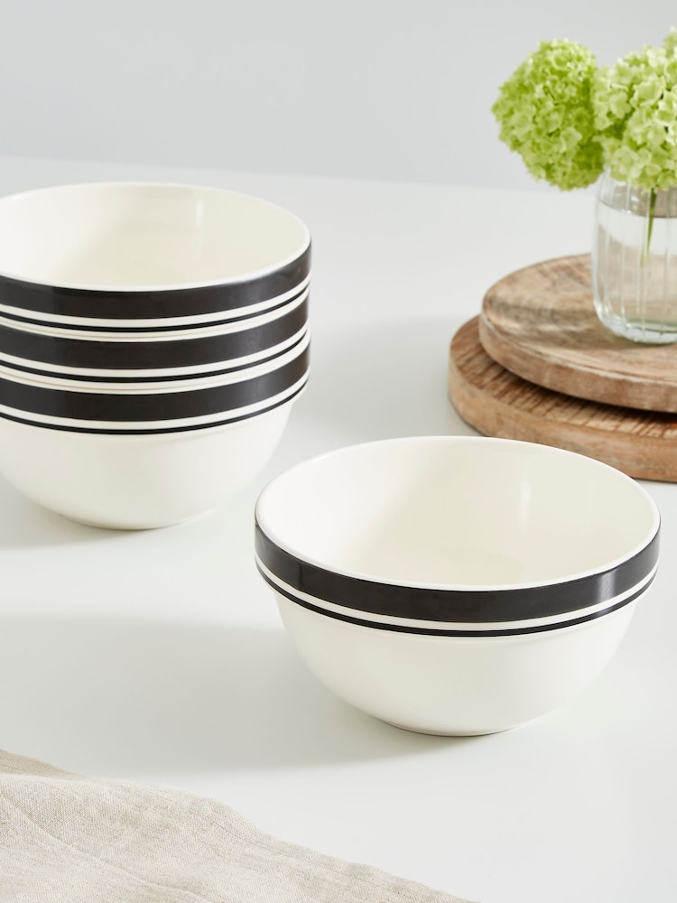 Portmeirion Set of 4 Black Potters Stripe 7 Inch Stacking Bowls - Image 1 of 9