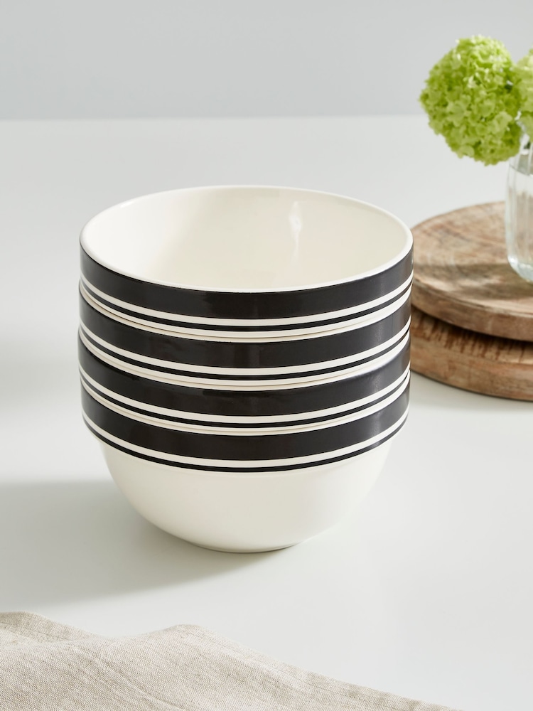 Portmeirion Set of 4 Black Potters Stripe 7 Inch Stacking Bowls - Image 2 of 9