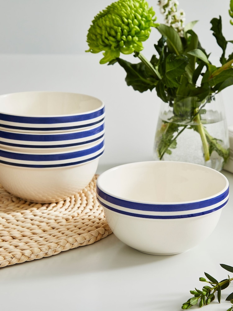 Portmeirion Blue White Potters Stripe 5 Inch Stacking Bowls Set of 4 - Image 1 of 9