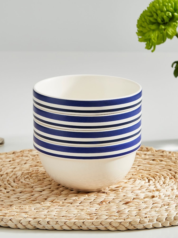 Portmeirion Blue White Potters Stripe 5 Inch Stacking Bowls Set of 4 - Image 2 of 9