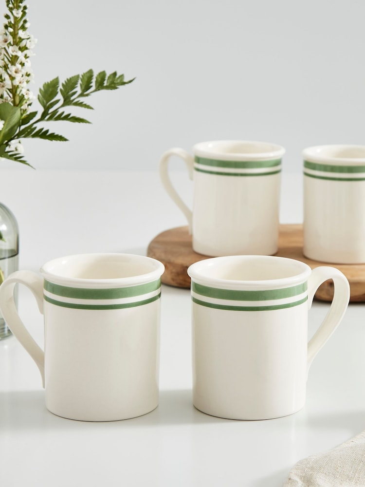 Portmeirion Green Potter's Stripe Set of 4 Breakfast Mugs - Image 1 of 10