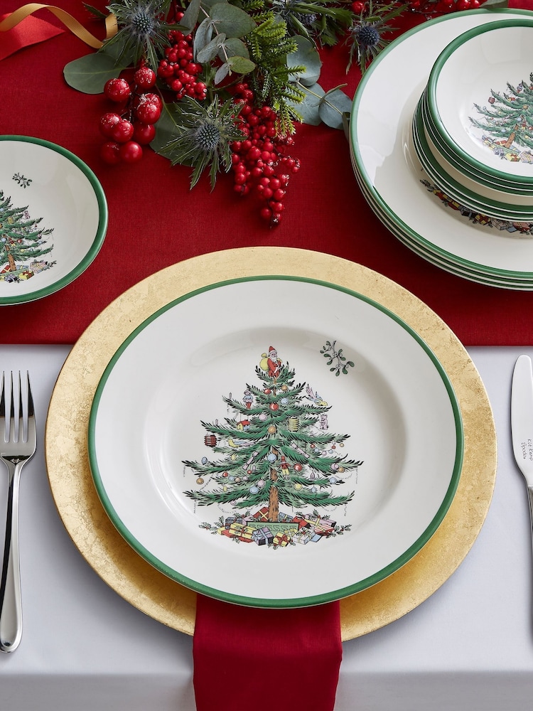 Spode Green Christmas Tree Set of 4 Dinner Plates - Image 1 of 5