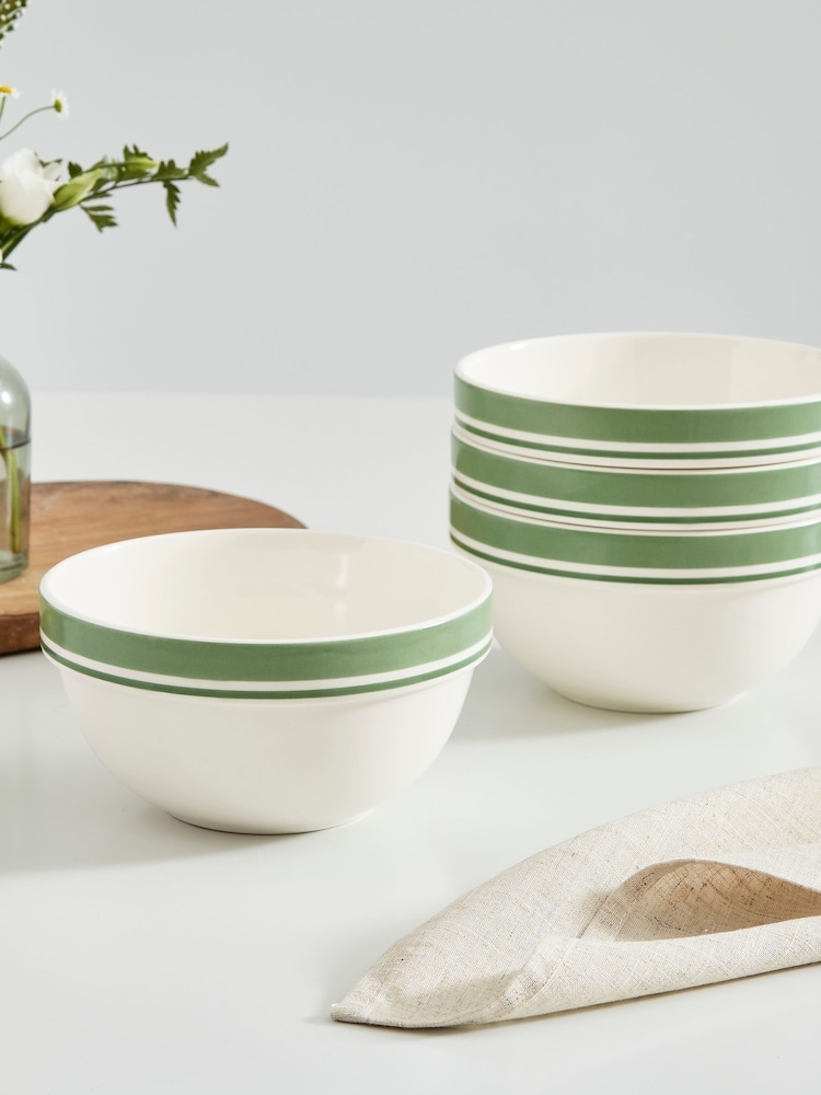 Portmeirion Set of 4 Green Potter's Stripe 7 Inch Stacking Bowls - Image 1 of 9