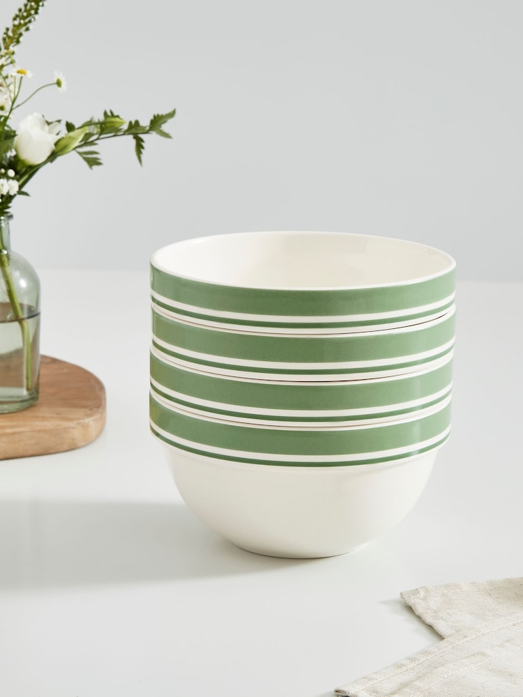 Portmeirion Set of 4 Green Potter's Stripe 7 Inch Stacking Bowls - Image 2 of 9