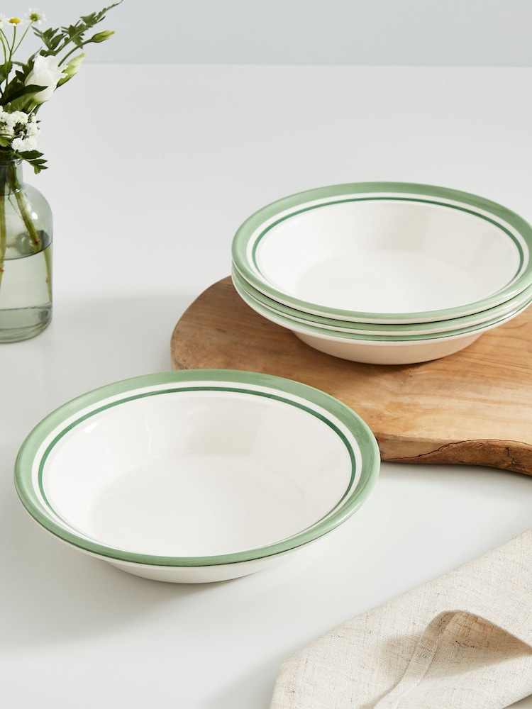 Portmeirion Set of 4 Green Potter's Stripe Soup Plates - Image 1 of 8