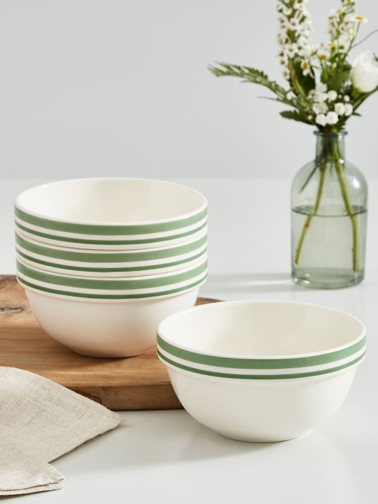 Portmeirion Set of 4 Green Potters Stripe 5.5 Inch Stacking Bowls - Image 1 of 9