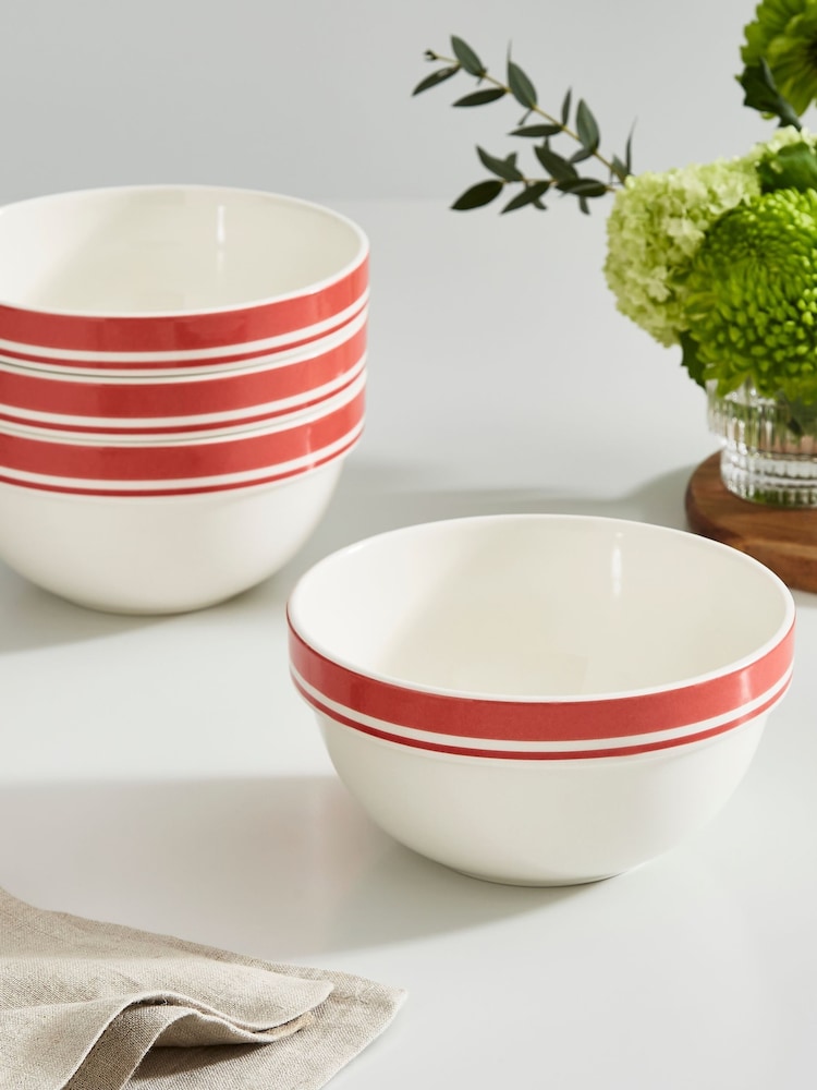 Portmeirion Red Potter's Stripe 7 Inch Stacking Bowls Set of 4 - Image 1 of 9