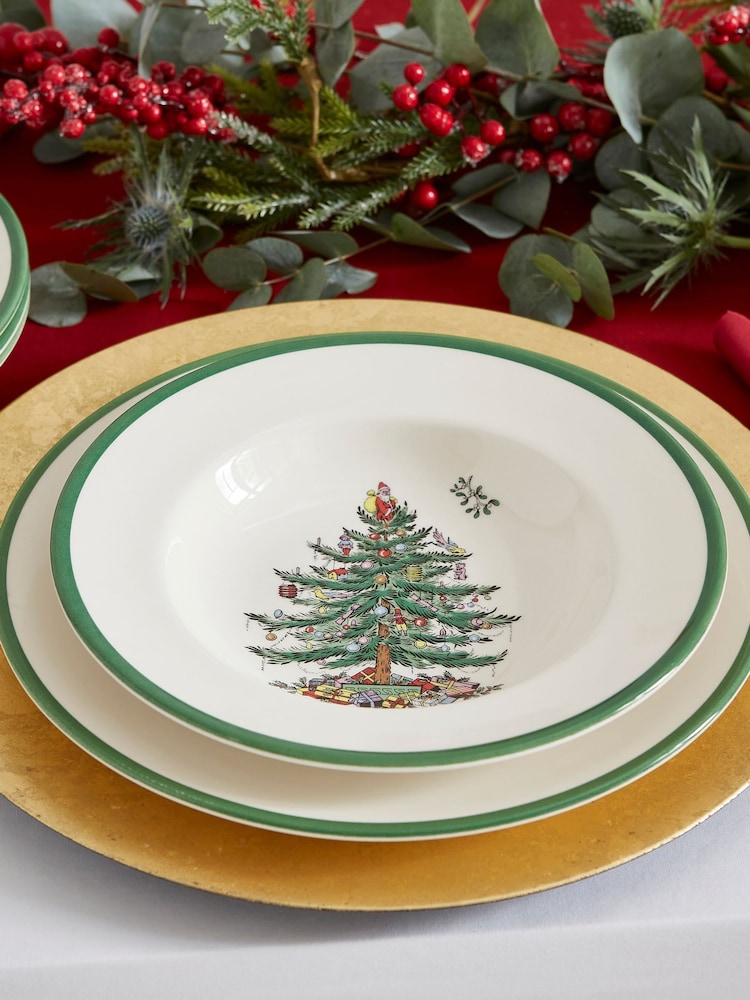 Spode Green Christmas Tree Set of 4 Soup Plates - Image 1 of 8