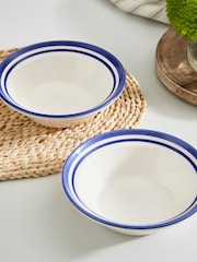 Portmeirion Blue White Potter's Stripe Set of 4 Oatmeal Bowls - Image 10 of 12