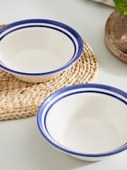 Portmeirion Blue White Potter's Stripe Set of 4 Oatmeal Bowls - Image 11 of 12