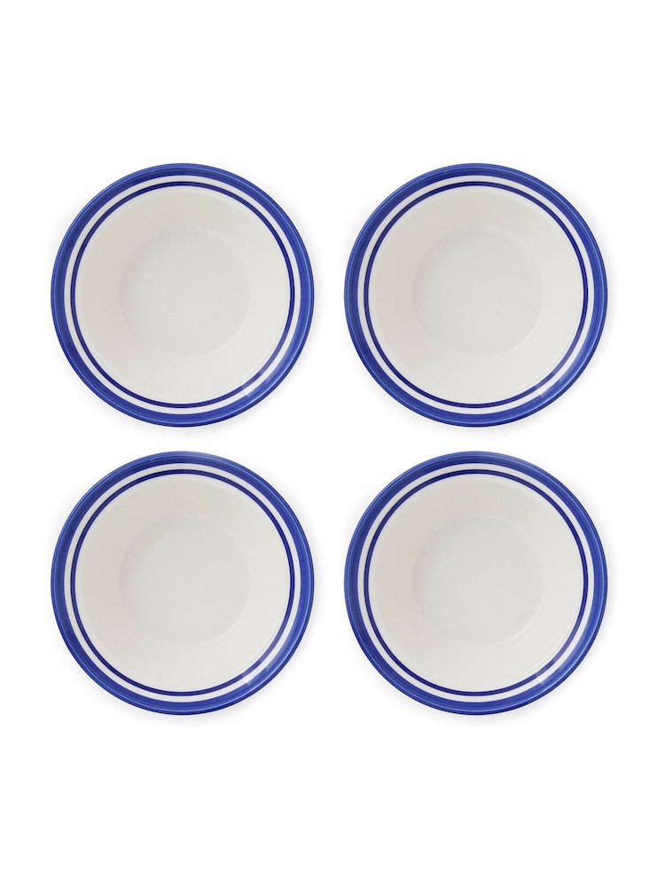 Portmeirion Blue White Potter's Stripe Set of 4 Oatmeal Bowls - Image 2 of 12