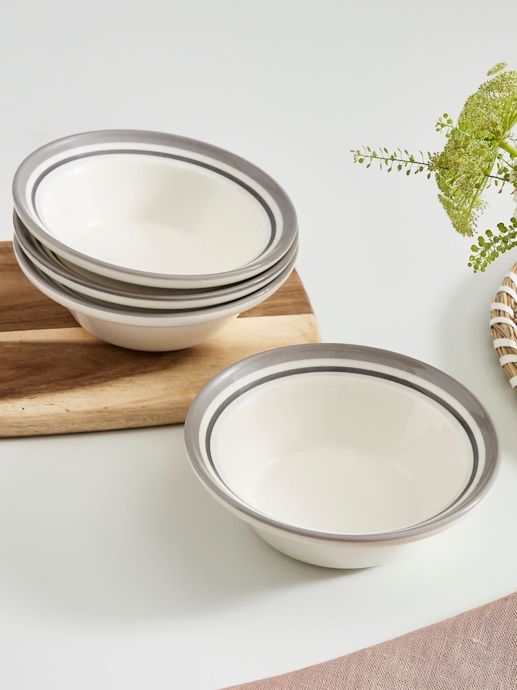 Portmeirion Grey Potters Stripe Set of 4 Oatmeal Bowls - Image 1 of 10