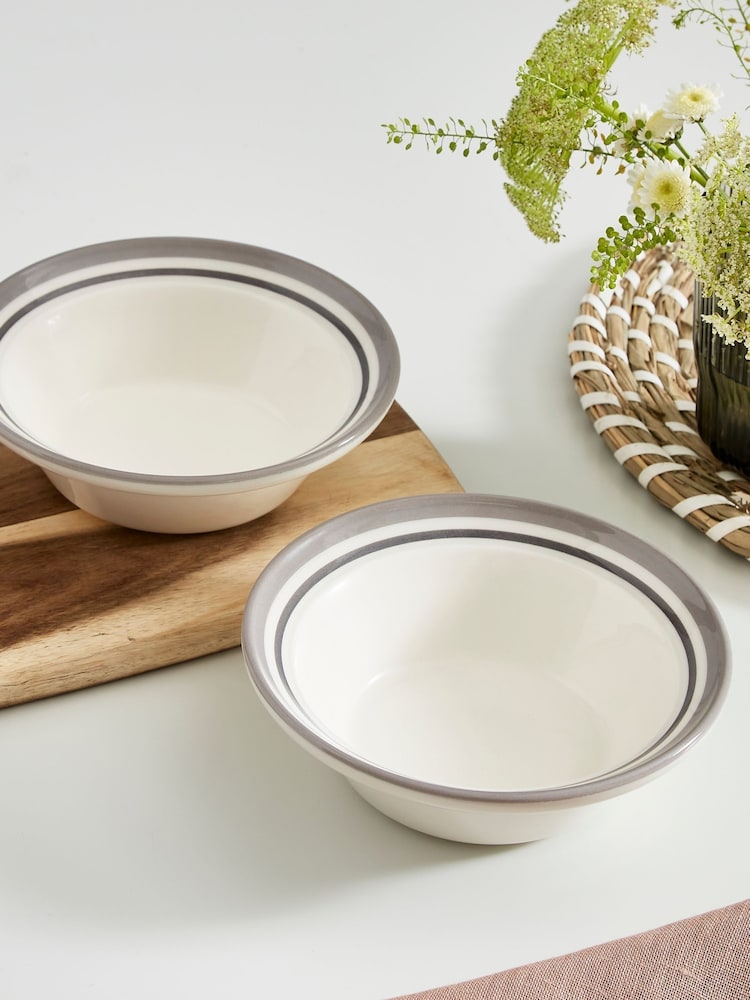 Portmeirion Grey Potters Stripe Set of 4 Oatmeal Bowls - Image 2 of 10