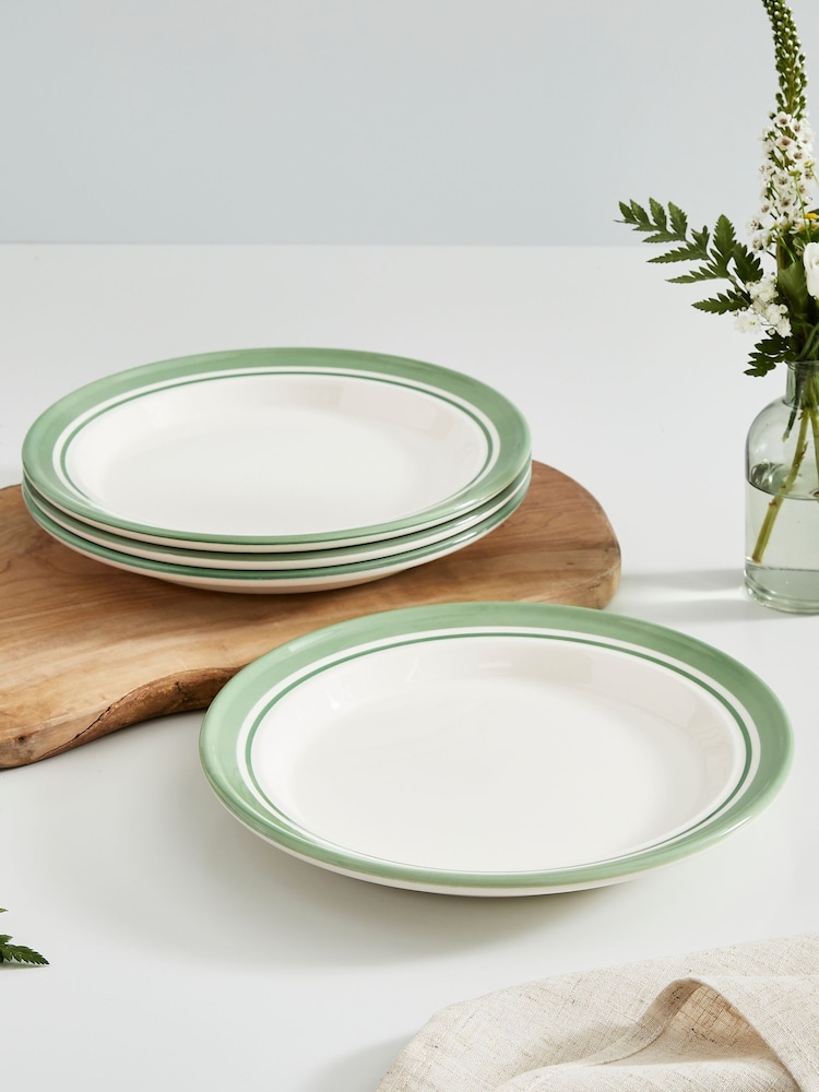 Portmeirion Green Potter's Stripe Set of 4 Dinner Plates - Image 1 of 9