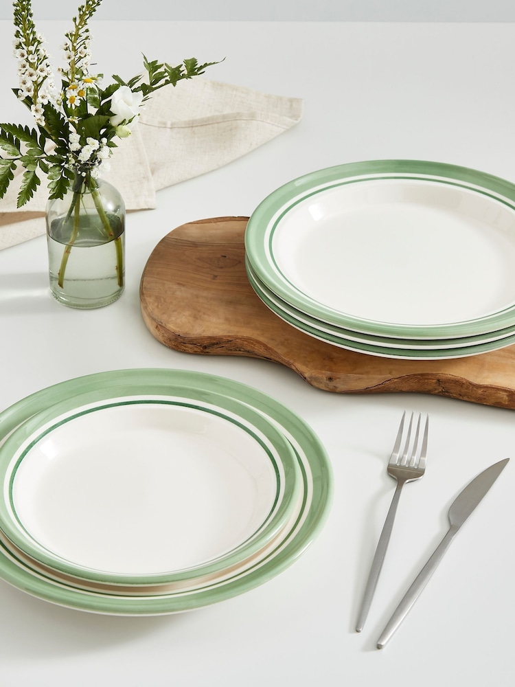 Portmeirion Green Potter's Stripe Set of 4 Dinner Plates - Image 2 of 9