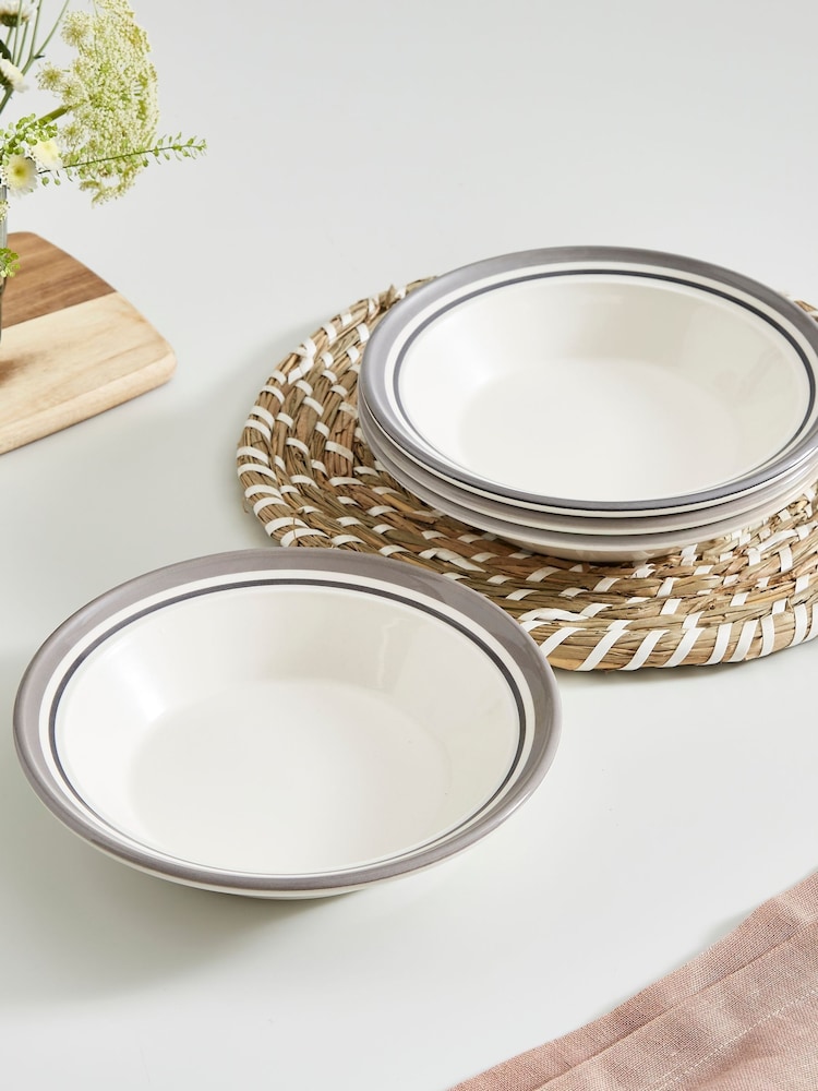 Portmeirion Set of 4 Grey Potter's Stripe Soup Plates - Image 1 of 8