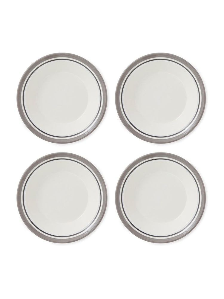Portmeirion Set of 4 Grey Potter's Stripe Soup Plates - Image 2 of 8