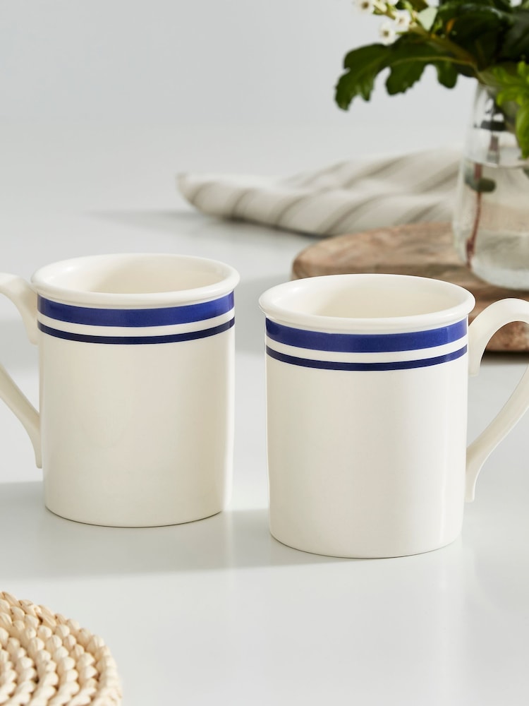 Portmeirion Blue White Potter's Stripe Set of 4 Breakfast Mugs - Image 2 of 10 Portmeirion Blue White Potter's Stripe Set of 4 Breakfast Mugs - Image 2 of 10